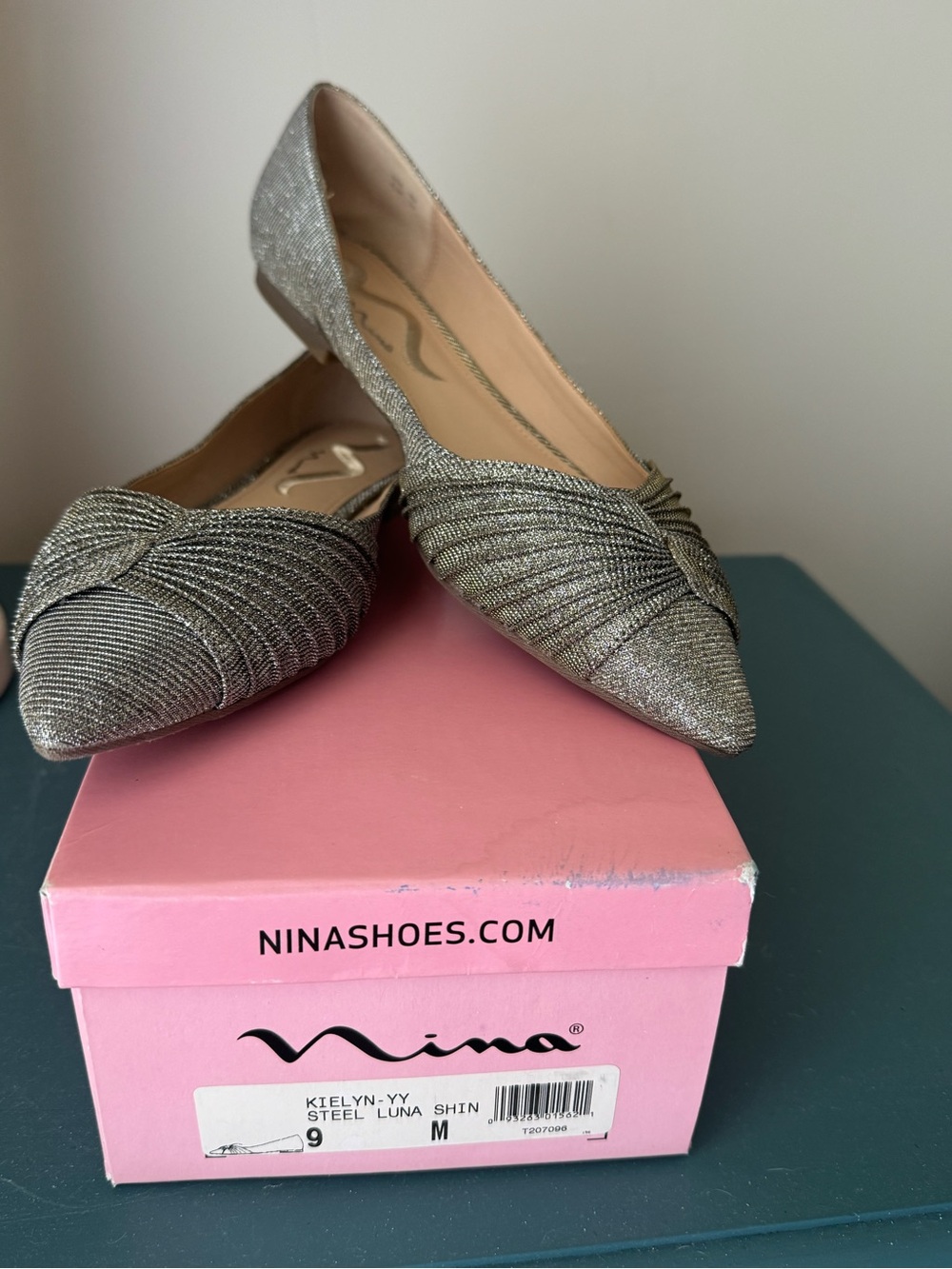 Nina Shoes Steel Shimmer Pointed-Toe Flats